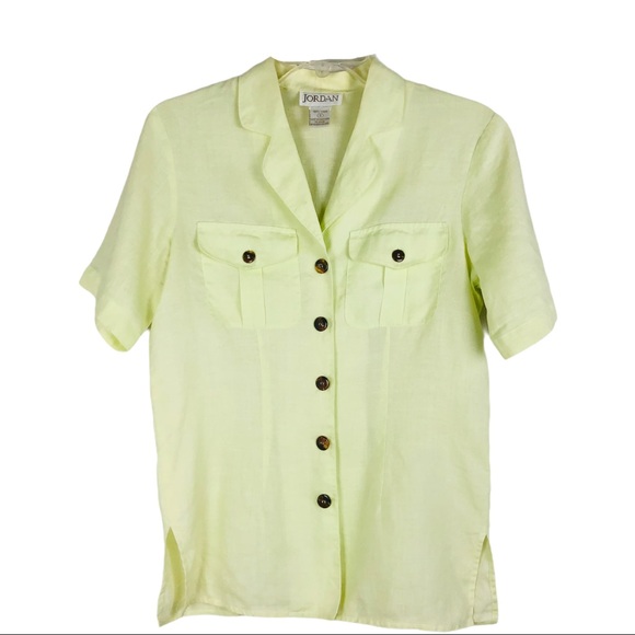 Vintage green linen button front collar pocket top
